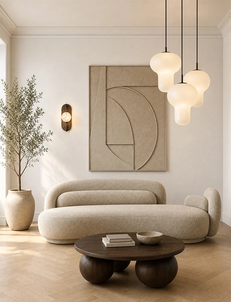 Living room render styled to match a Pinterest mood board
